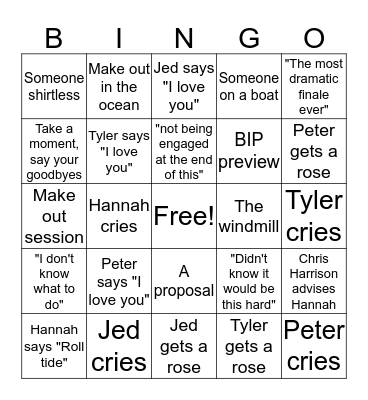 The Bachelorette Bingo Card