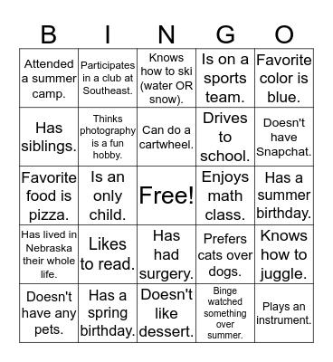 Find Someone Who Bingo Card