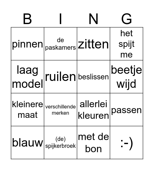 In een kledingzaak Bingo Card