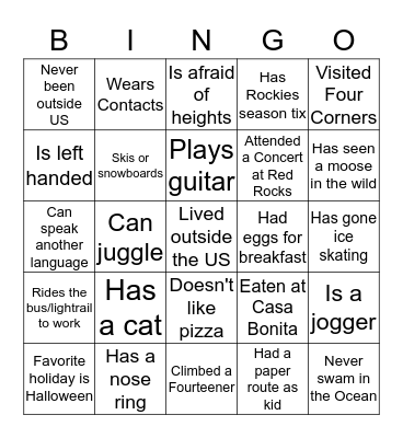 Human Bingo Card