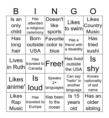 Differences Bingo Card