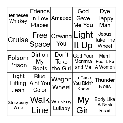 Top Country Bingo Card