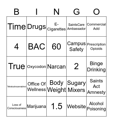 Office Of Wellness Bingo Card