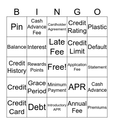 Credit Card Lingo Bingo Card