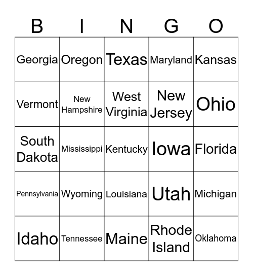 State Bingo Card