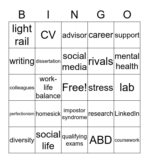 Grad School Bingo Card