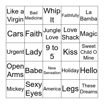 1980's Bingo Card