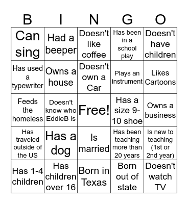 Find Somebody Who Bingo Card