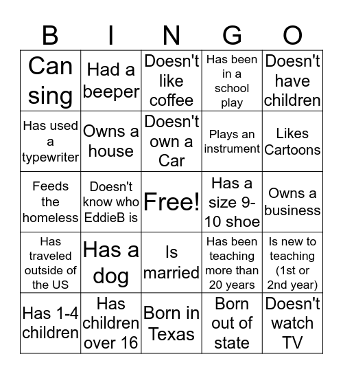 Find Somebody Who Bingo Card