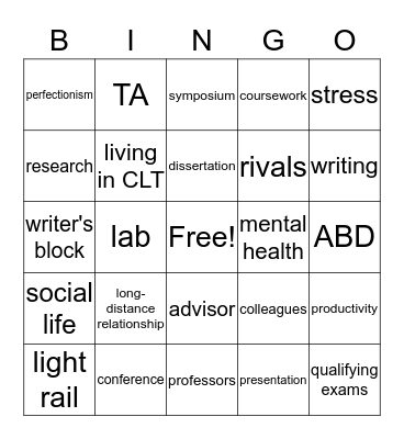 Grad School Bingo Card