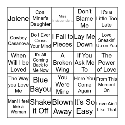 Female Country Bingo Card