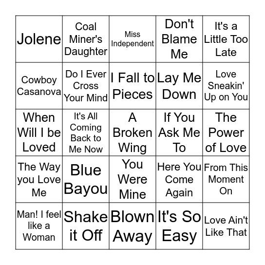 Female Country Bingo Card