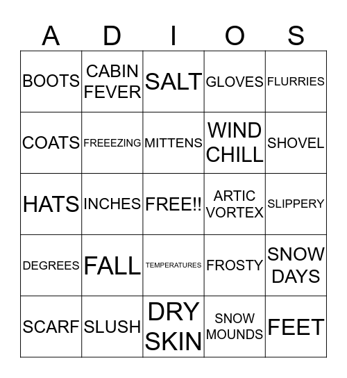 WINTER BLUES Bingo Card