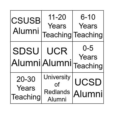 Round One Bingo Card