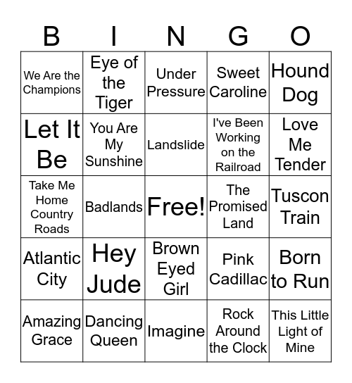 Song Lyric Bingo Card