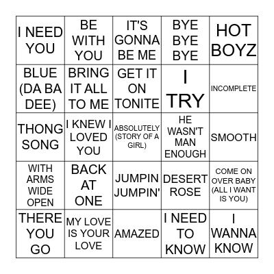 TOP 100 FROM 2000 PART 1 Bingo Card