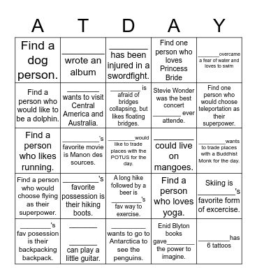 A-T Team Bingo Card