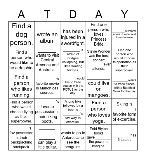 A-T Team Bingo Card