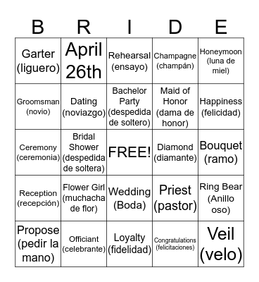 Jasmine & Francisco's Wedding BINGO! Bingo Card