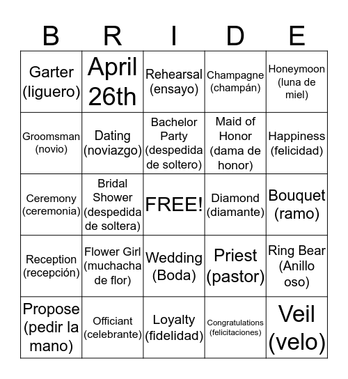 Jasmine & Francisco's Wedding BINGO! Bingo Card