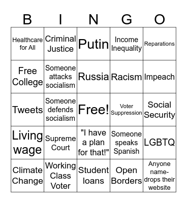 DEMOCRATIC DEBATE   Bingo Card