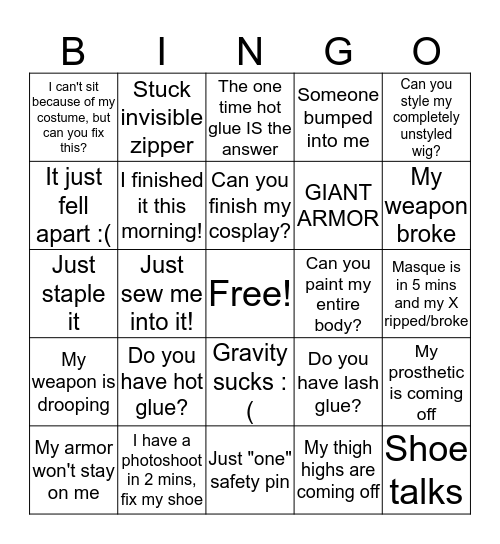Cosplay Rescue Bingo Card