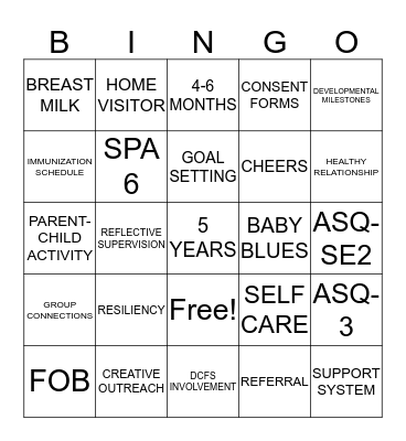 Home Visitation Bingo Card