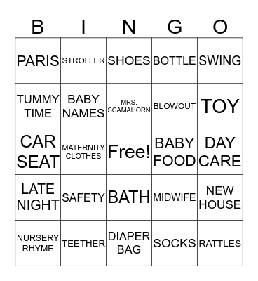 Kayla's Baby Shower Bingo Card