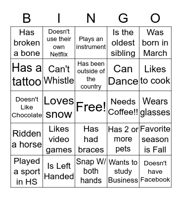 Find Someone Who Bingo Card