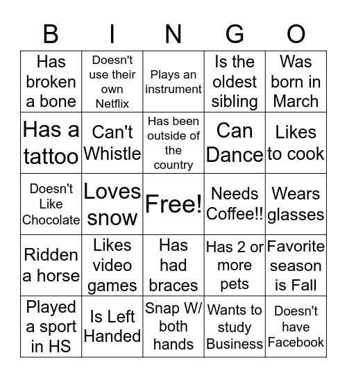 Find Someone Who Bingo Card