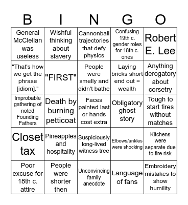 Dubious Historical Information Bingo Card