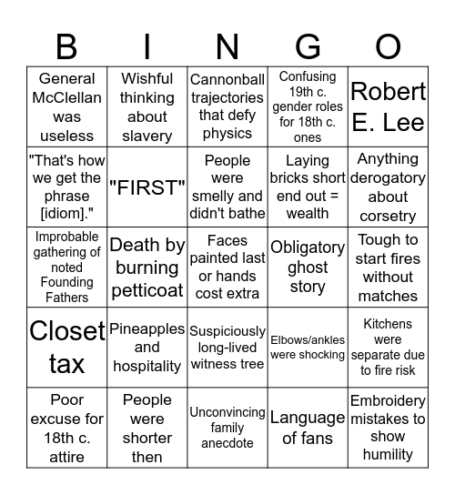 Dubious Historical Information Bingo Card