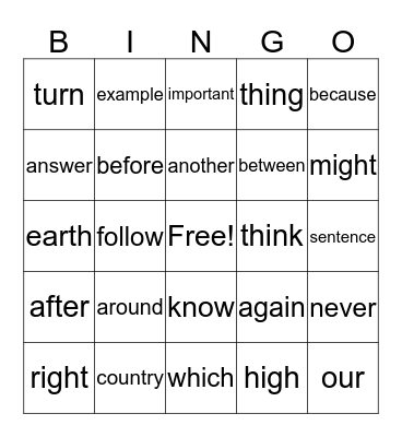 Fry Lists 1-3 Bingo Card