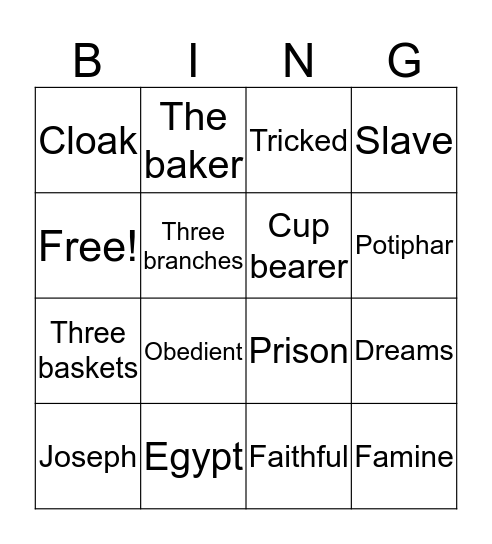 Joseph in Egypt Bingo Card