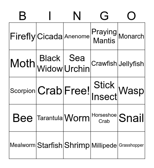 Bug Bingo Card