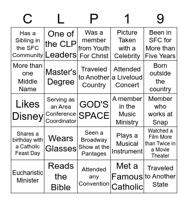 CFC Singles For Christ | Bingo | 07/26 Bingo Card