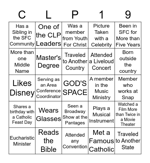 CFC Singles For Christ | Bingo | 07/26 Bingo Card