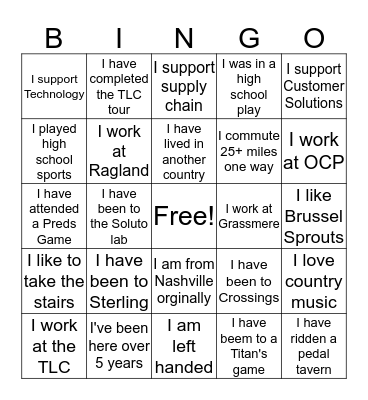 Ops Finance Team Offsite - BINGO Card