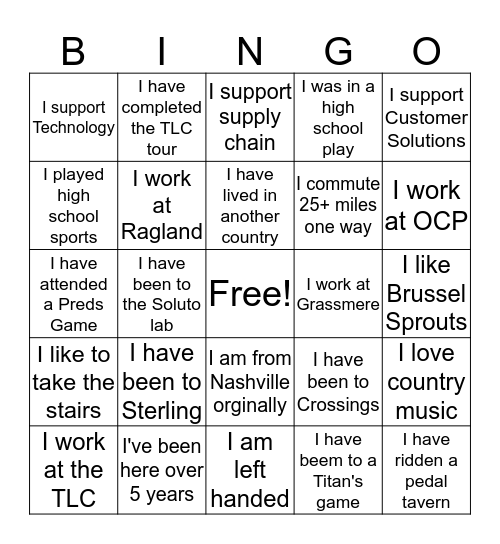 Ops Finance Team Offsite - BINGO Card