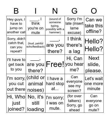 Conference Call Bingo Card