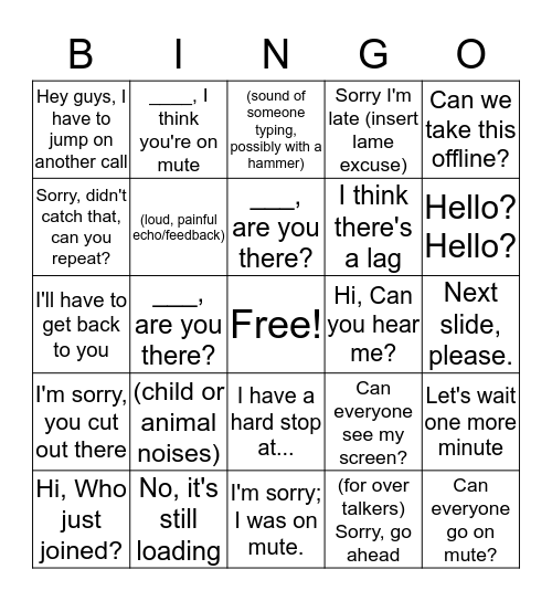 Conference Call Bingo Card