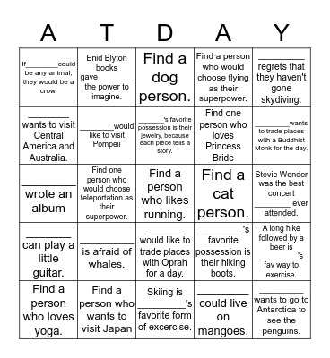 A-T Team Bingo Card