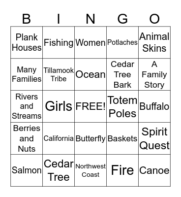Northwest Coast Native Americans Bingo Card