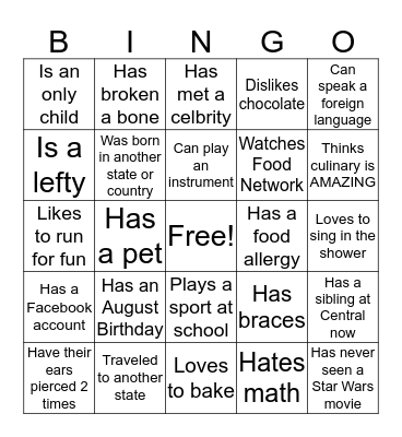 Culinary Icebreaker Bingo Card