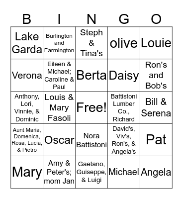 Fattorini Family Reunion Bingo Card