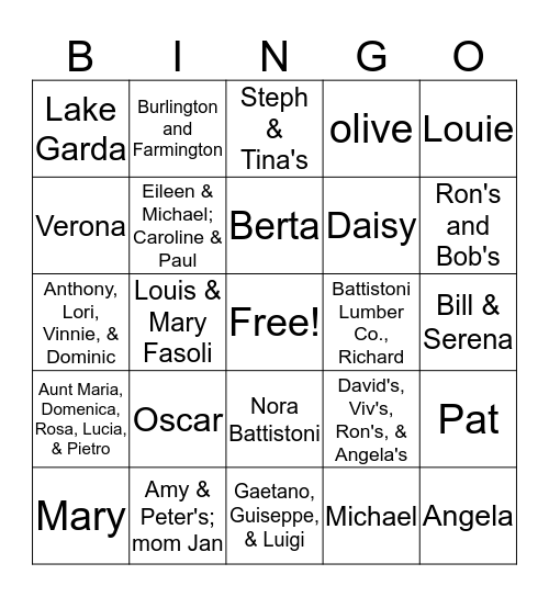 Fattorini Family Reunion Bingo Card