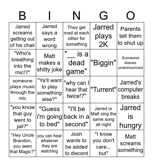 Biggin-O Bingo Card