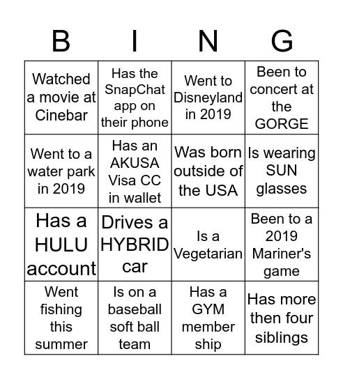 Greater Seattle Picnic BINGO  Bingo Card