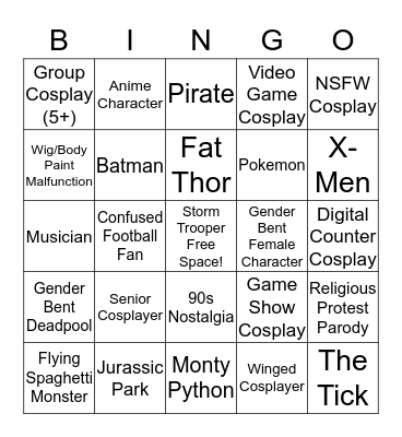2019 DragonCon Bingo Card