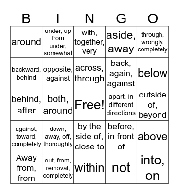 Latin Prefixes Bingo Card